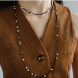 Black Onyx Round Tube Freshwater Pearl Long Necklace - floysun