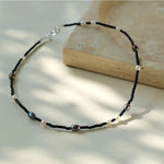 Black Onyx Round Tube Freshwater Pearl Long Necklace - floysun