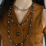 Black Onyx Round Tube Freshwater Pearl Long Necklace - floysun