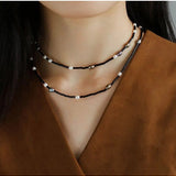 Black Onyx Round Tube Freshwater Pearl Long Necklace - floysun