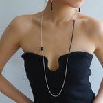 Black Onyx Splicing Chain Long Layering Necklace - floysun