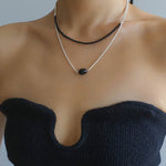 Black Onyx Splicing Chain Long Layering Necklace - floysun