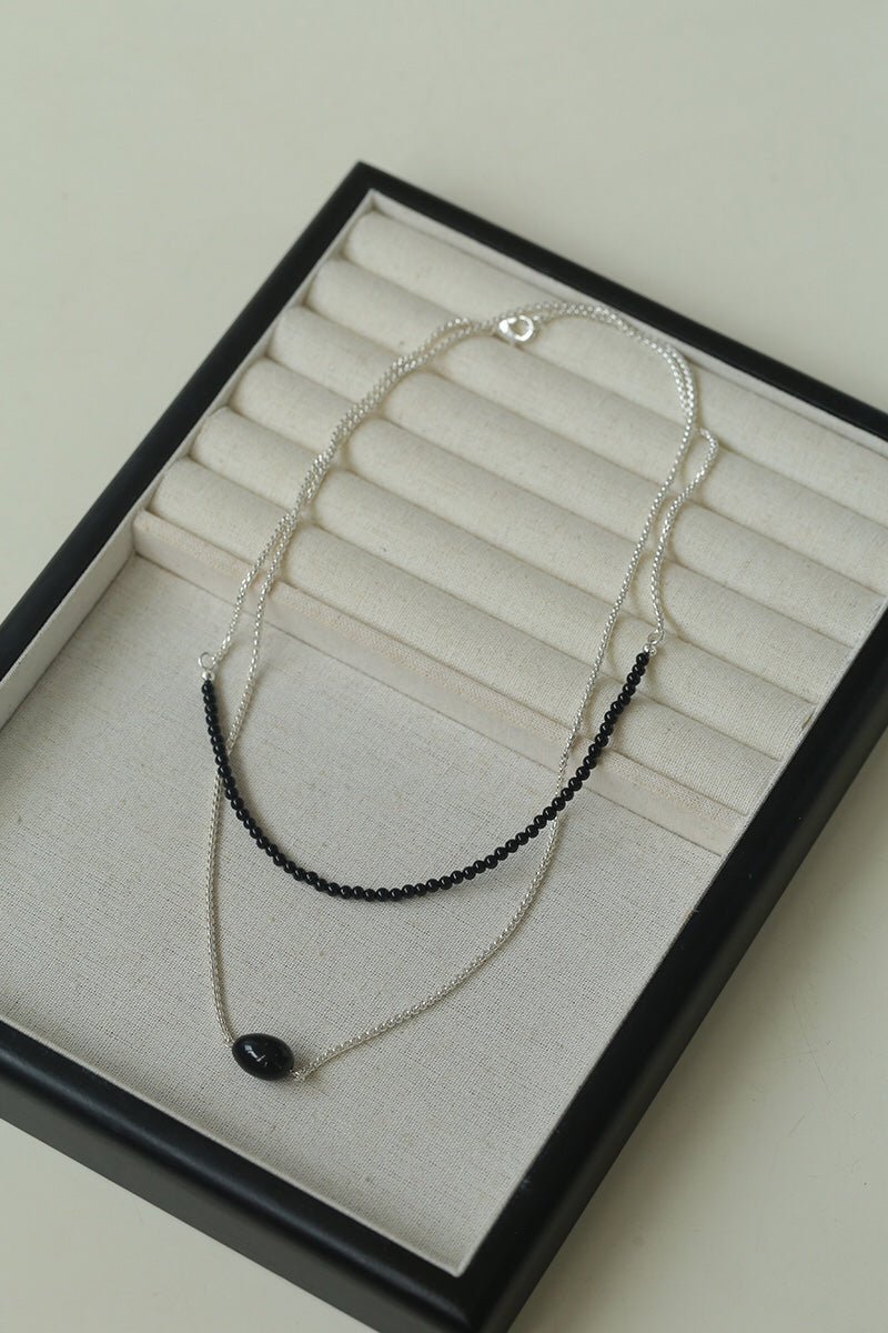 Black Onyx Splicing Chain Long Layering Necklace - floysun