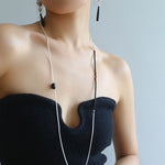 Black Onyx Splicing Chain Long Layering Necklace - floysun