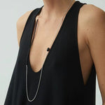 Black Onyx Splicing Chain Long Layering Necklace - floysun