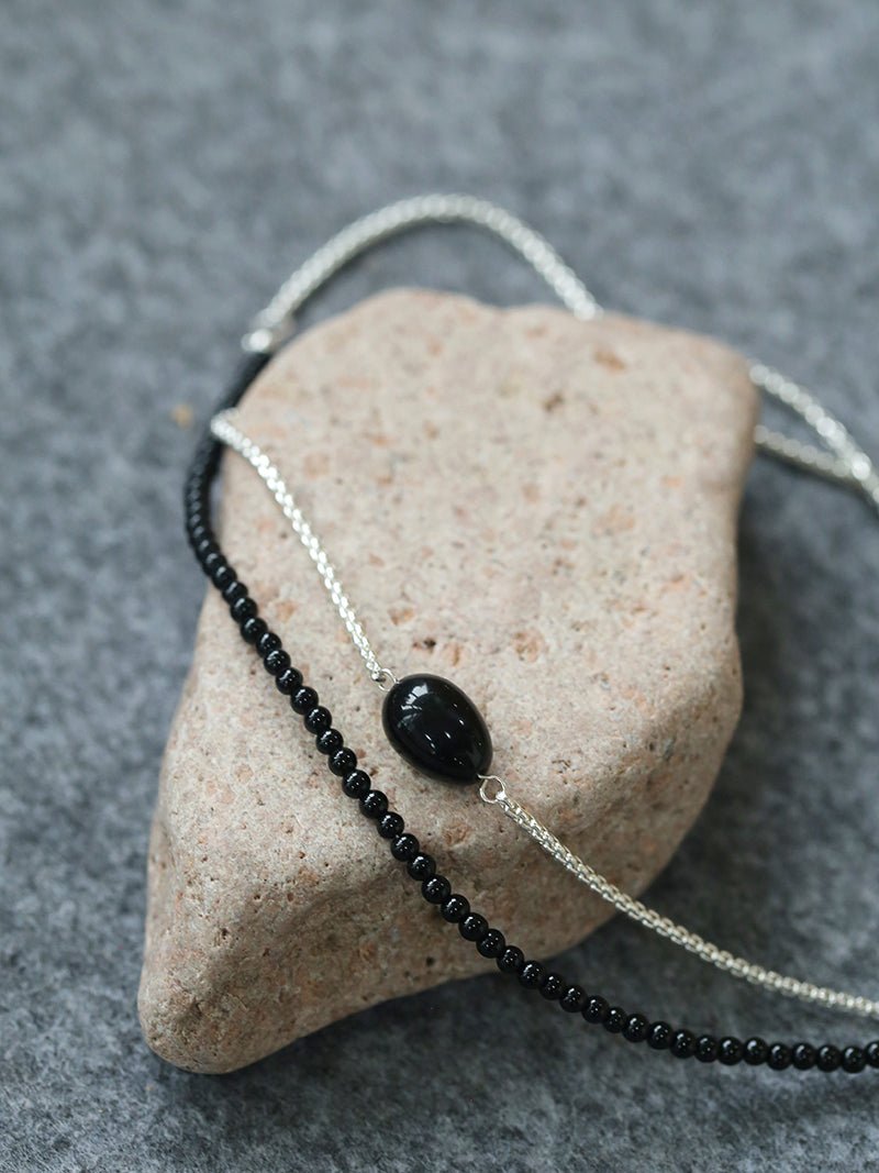 Black Onyx Splicing Chain Long Layering Necklace - floysun