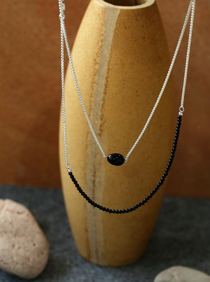 Black Onyx Splicing Chain Long Layering Necklace - floysun