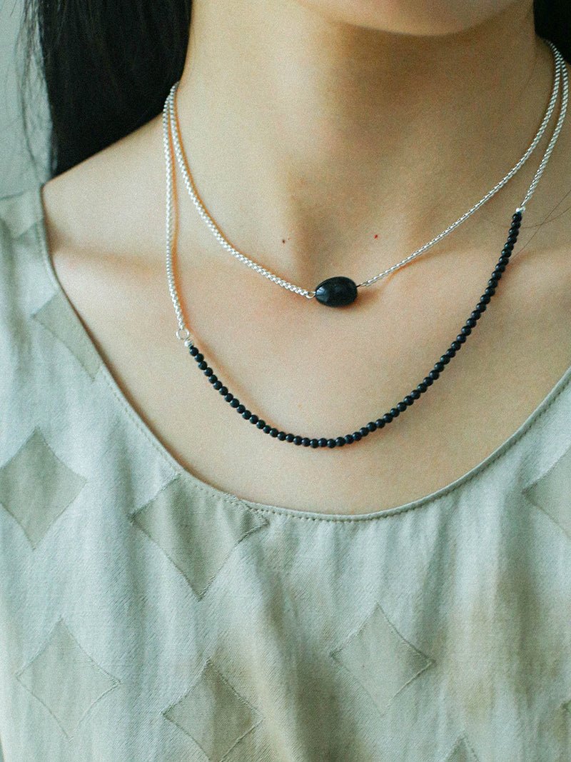 Black Onyx Splicing Chain Long Layering Necklace - floysun