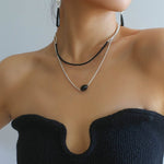 Black Onyx Splicing Chain Long Layering Necklace - floysun