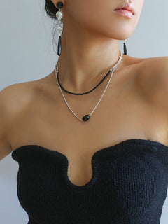 Black Onyx Splicing Chain Long Layering Necklace - floysun