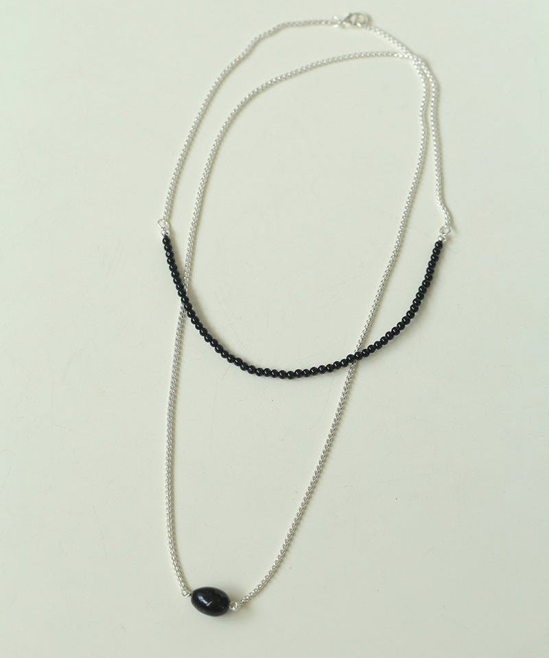 Black Onyx Splicing Chain Long Layering Necklace - floysun