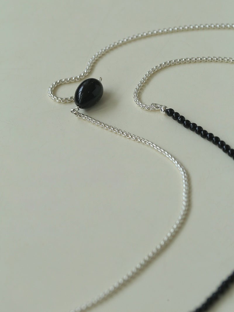 Black Onyx Splicing Chain Long Layering Necklace - floysun