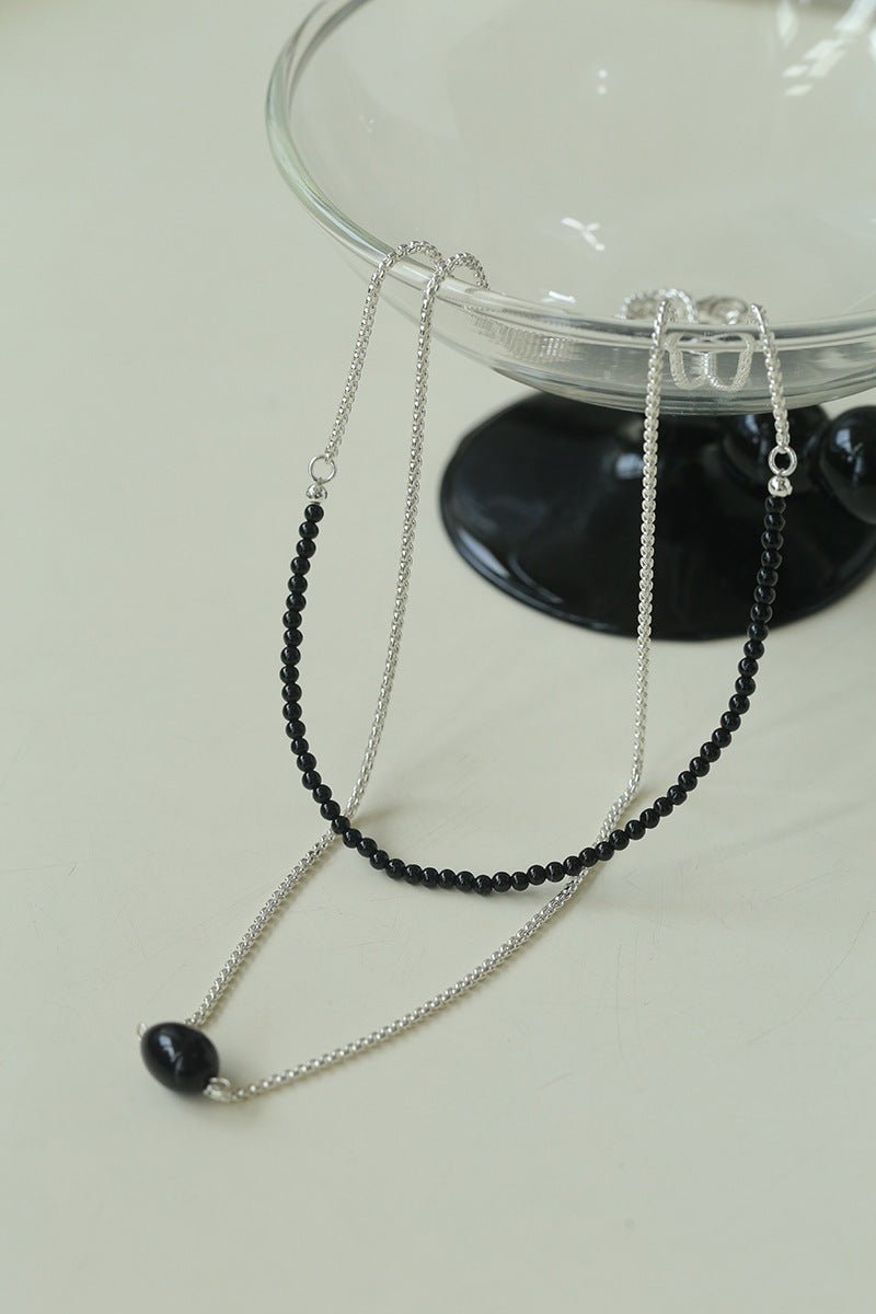 Black Onyx Splicing Chain Long Layering Necklace - floysun