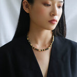 Black Onyx Tiger Eye Mother of Pearls Vintage Disc Beaded Necklace - floysun