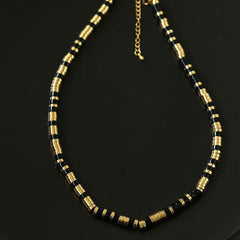 Black Onyx Tiger Eye Mother of Pearls Vintage Disc Beaded Necklace - floysun