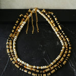 Black Onyx Tiger Eye Mother of Pearls Vintage Disc Beaded Necklace - floysun