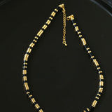 Black Onyx Tiger Eye Mother of Pearls Vintage Disc Beaded Necklace - floysun