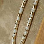 Black Onyx Tiger Eye Mother of Pearls Vintage Disc Beaded Necklace - floysun