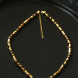 Black Onyx Tiger Eye Mother of Pearls Vintage Disc Beaded Necklace - floysun