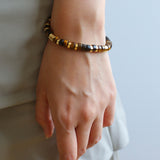 Black Onyx Tiger Eye Mother of Pearls Vintage Disc Bracelet - floysun