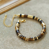 Black Onyx Tiger Eye Mother of Pearls Vintage Disc Bracelet - floysun