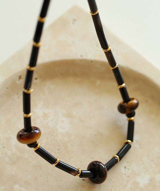 Black Onyx Tiger's Eye Stone Beaded Necklace - floysun