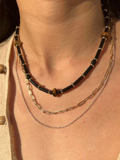 Black Onyx Tiger's Eye Stone Beaded Necklace - floysun