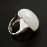 Black Onyx White Chalcedony Oval Egg Sterling Silver Ring - floysun