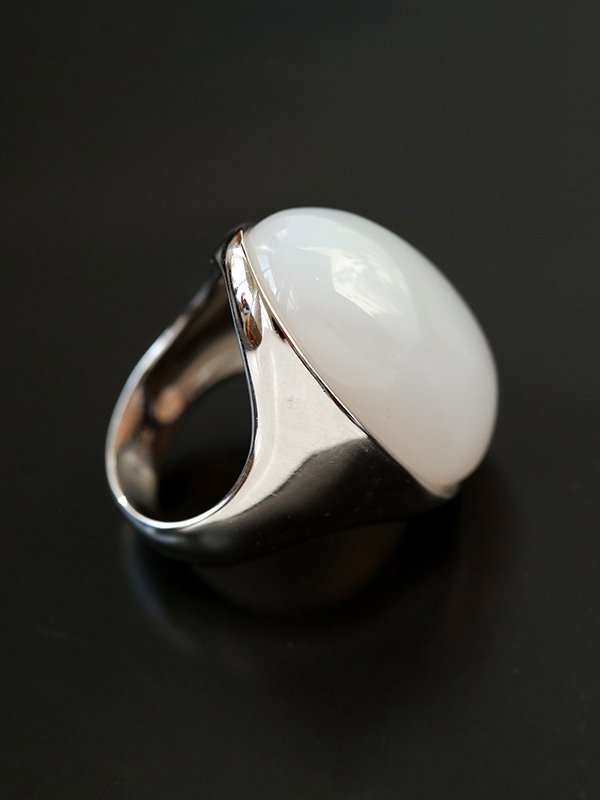 Black Onyx White Chalcedony Oval Egg Sterling Silver Ring - floysun