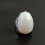 Black Onyx White Chalcedony Oval Egg Sterling Silver Ring - floysun