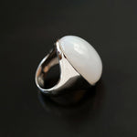 Black Onyx White Chalcedony Oval Egg Sterling Silver Ring - floysun