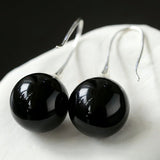 Black Onyx White Crystals Pearl Ear Hooks Drop Earrings - floysun