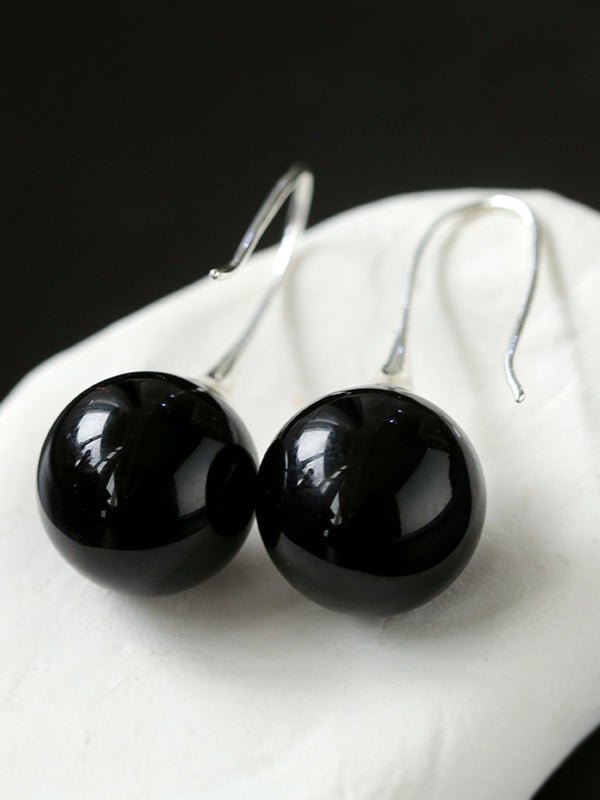 Black Onyx White Crystals Pearl Ear Hooks Drop Earrings - floysun