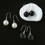 Black Onyx White Crystals Pearl Ear Hooks Drop Earrings - floysun