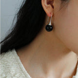 Black Onyx White Crystals Pearl Ear Hooks Drop Earrings - floysun