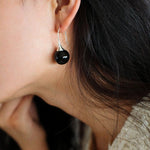 Black Onyx White Crystals Pearl Ear Hooks Drop Earrings - floysun