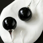 Black Onyx White Crystals Pearl Ear Hooks Drop Earrings - floysun