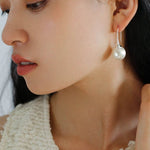 Black Onyx White Crystals Pearl Ear Hooks Drop Earrings - floysun