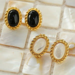 Black Onyx White Mother of Pearls Earrings - floysun