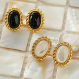 Black Onyx White Mother of Pearls Earrings - floysun