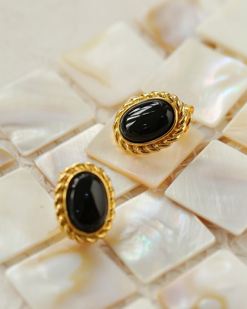 Black Onyx White Mother of Pearls Earrings - floysun