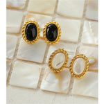 Black Onyx White Mother of Pearls Earrings - floysun