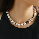 Black Spinel and Round Baroque Pearl OT Weaving Choker - floysun