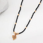Black Spinel Beaded Necklace with Cubic Zirconia Pendant - floysun