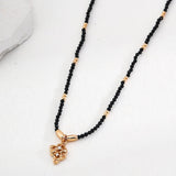 Black Spinel Beaded Necklace with Cubic Zirconia Pendant - floysun