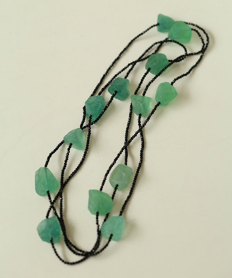 Black Spinel Green Fluorite Long Necklace - floysun