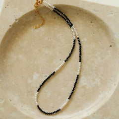 Black Spinel Mini Beaded Pearl Necklace - floysun