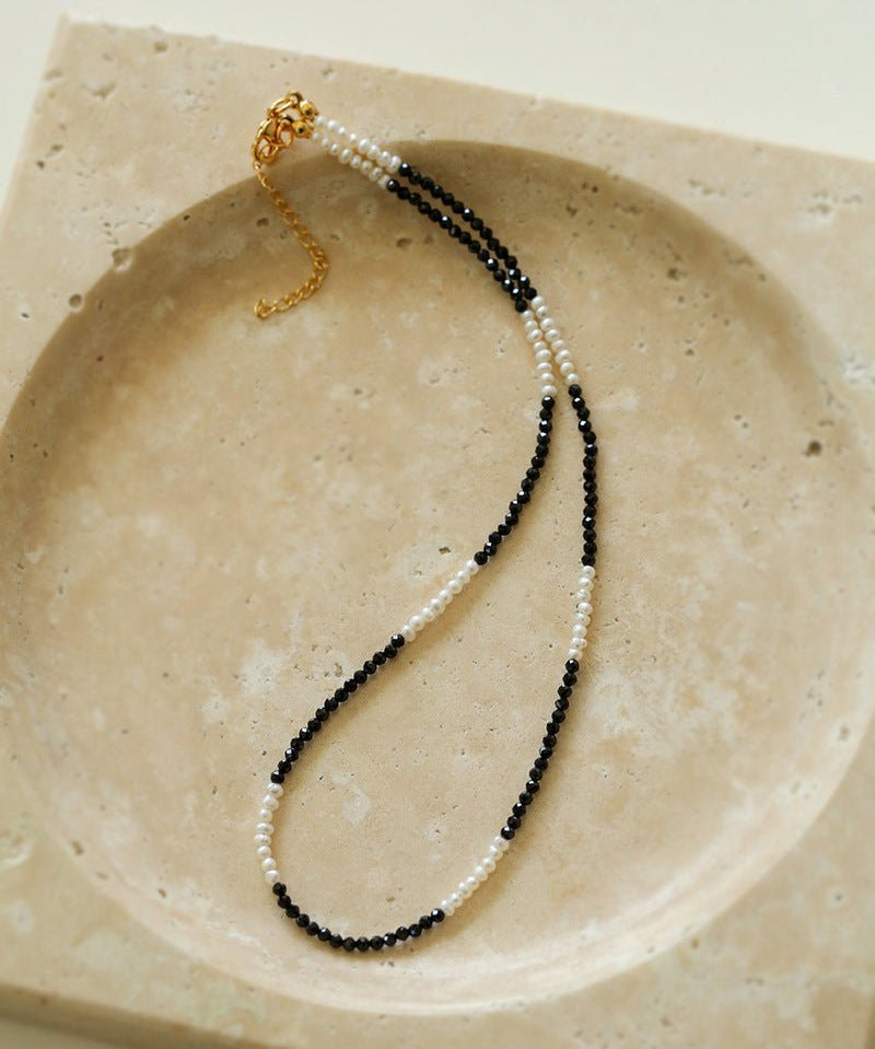 Black Spinel Mini Beaded Pearl Necklace - floysun