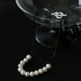 Black Spinel Smile Pearl Beaded Necklace - floysun