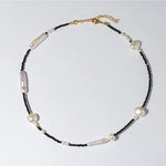 Black Spinel Toothpick Baroque Freshwater Pearl Clavicle Chain - floysun